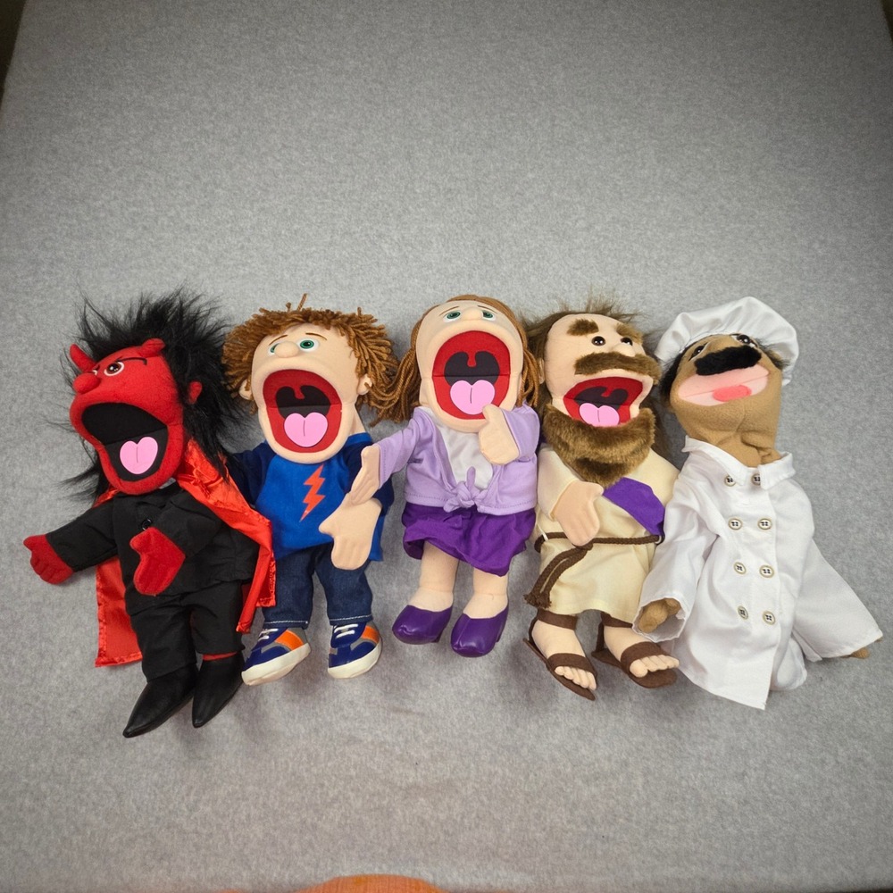 Silly Puppets and Melissa & Doug Hand Puppet Lot Chef Devil Boy Biblical 5pc